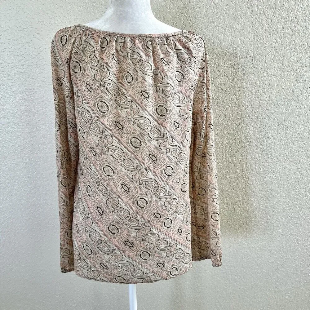 Ann Taylor Loft Light Pink Floral Blouse Shirt Women Size 10 Paisley Print Sheer